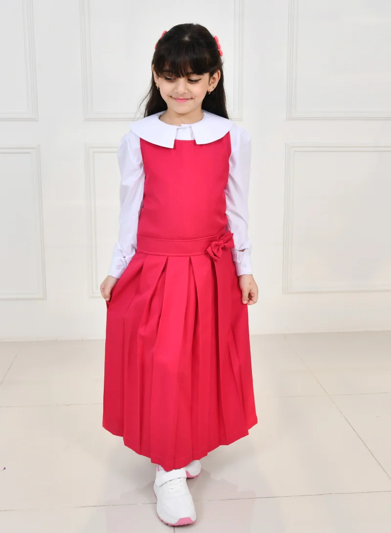 HAWRAA ABAYA Fuchsia apron with wide belt decorated with a bow and pleats with side pockets