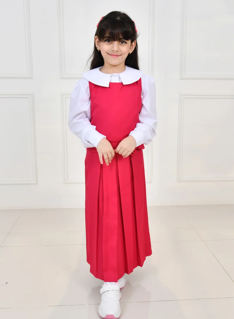 HAWRAA ABAYA Fuchsia apron with wide belt decorated with a bow and pleats with side pockets