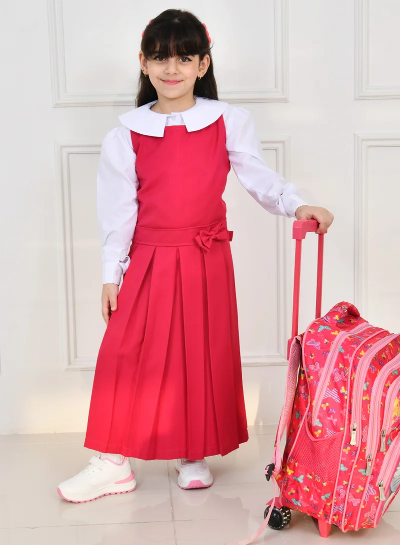 HAWRAA ABAYA Fuchsia apron with wide belt decorated with a bow and pleats with side pockets