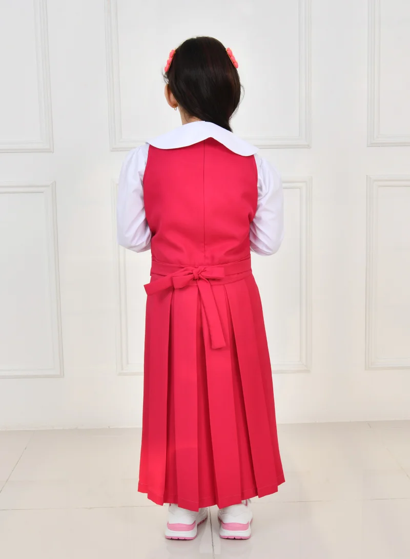 HAWRAA ABAYA Fuchsia apron with wide belt decorated with a bow and pleats with side pockets