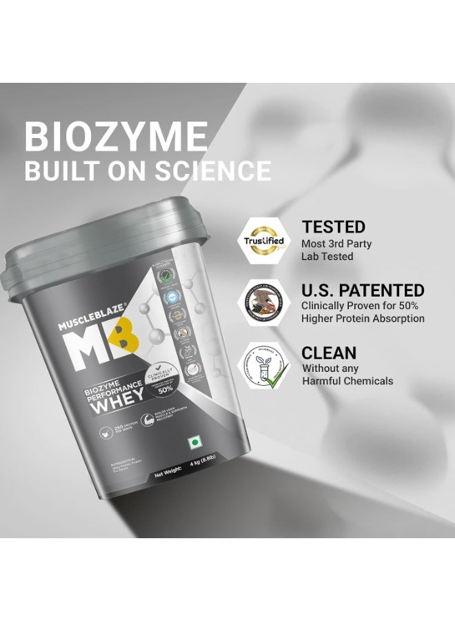 مسل بلايز مسحوق بروتين مصل اللبن MuscleBlaze Biozyme Performance، بنكهة الشوكولاتة الغنية (4 كجم / 8.8 رطل) | 25 جم بروتين لكل مكيال | مثبت سريرياً أنه يوفر امتصاصاً للبروتين أعلى بنسبة 50% - Image 4