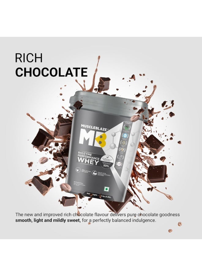 مسل بلايز مسحوق بروتين مصل اللبن MuscleBlaze Biozyme Performance، بنكهة الشوكولاتة الغنية (4 كجم / 8.8 رطل) | 25 جم بروتين لكل مكيال | مثبت سريرياً أنه يوفر امتصاصاً للبروتين أعلى بنسبة 50% - Image 3