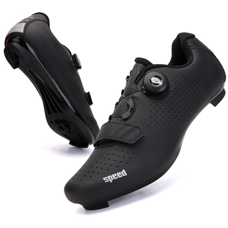 Generic 2023 New Road Mountain Mens and Womens Locked Bicycle Lockless Shoes Hard Sole Spinning Bicycle Riding Shoes Locked Shoes 896 highway Lock All Black 