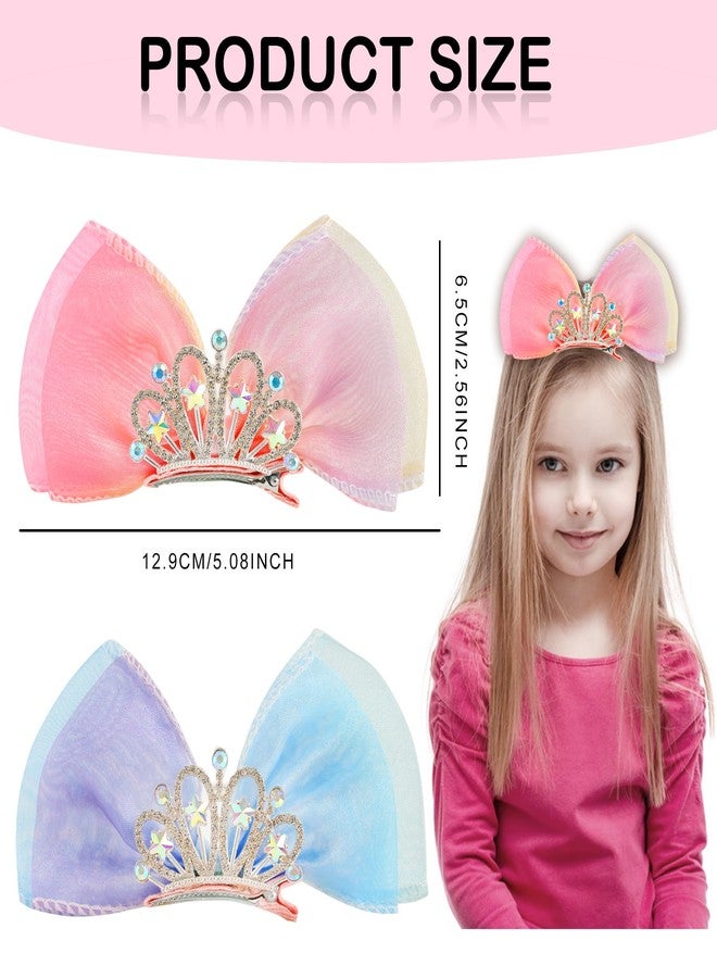 HLTOO Rhinestone Crown Barrettes and Hair Clips Set - Princess Birthday Headband, Ribbon Bows with Alligator Clips for Women and Girls' Hair Styling - Image 2