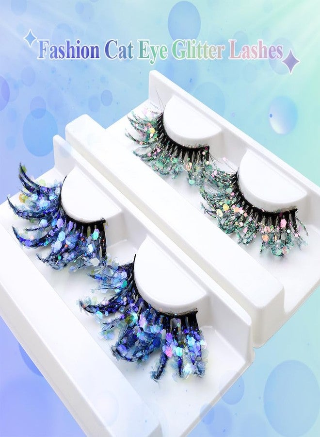 Natuhana Glitter False Lashes Colored Wispy Decorative Shinny Eyelash Extension Colorful Faux Mink Lash - Image 2