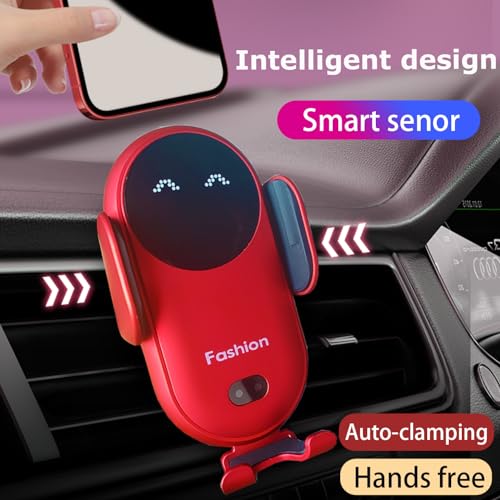 Carrotech Wireless Car Charger Mount, Cute Car Phone Holder, Automatic Clamping Air Vent Dashboard Smart Phone Holder for iPhone 15/14/13/12/11//XS/XR/8, Samsung S23/22/21/20/Note 20, etc (Red) - Image 2