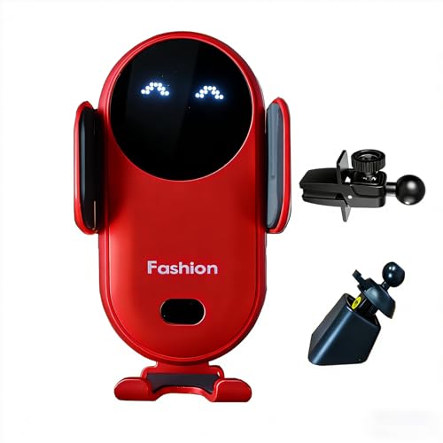 Carrotech Wireless Car Charger Mount, Cute Car Phone Holder, Automatic Clamping Air Vent Dashboard Smart Phone Holder for iPhone 15/14/13/12/11//XS/XR/8, Samsung S23/22/21/20/Note 20, etc (Red) - Image 1