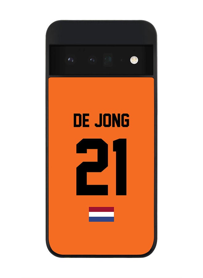 Stylizedd Rugged Black edge case for Google Pixel 6 Pro 5G Slim fit Soft Case Flexible Rubber Edges Anti Drop TPU Gel Thin Cover - Football Team - Netherlands Player Name - De Jong - Image 1