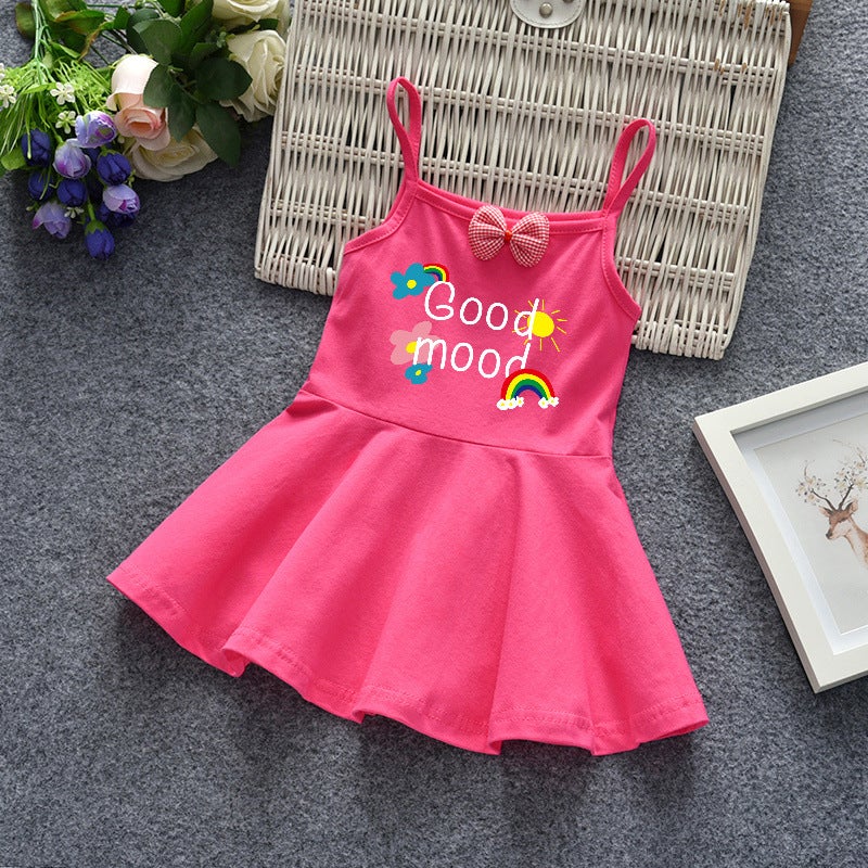 Summer Girls' Suspender Dress Baby Fashionable Vest Dress Kidsren'S Korean Style Letter Print Fashionable And Cute Skirt - Image 2