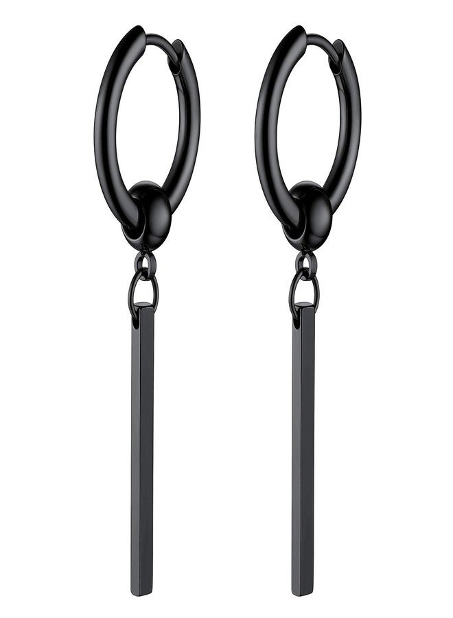 FOCALOOK Black Hoops Gothic Earrings for Women Drop Dangle Long Vertical Bar Earrings - Image 1