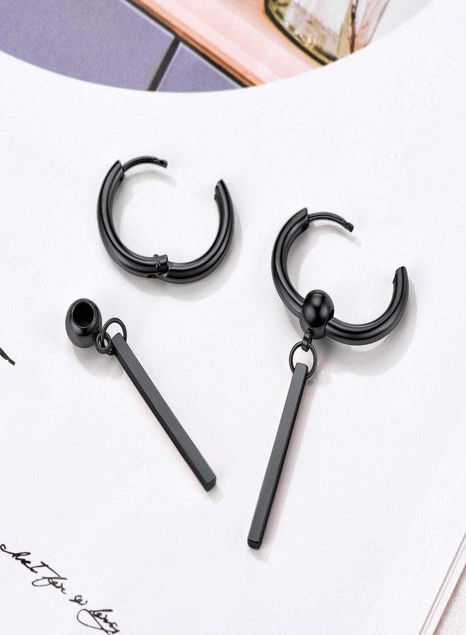 FOCALOOK Black Hoops Gothic Earrings for Women Drop Dangle Long Vertical Bar Earrings - Image 4
