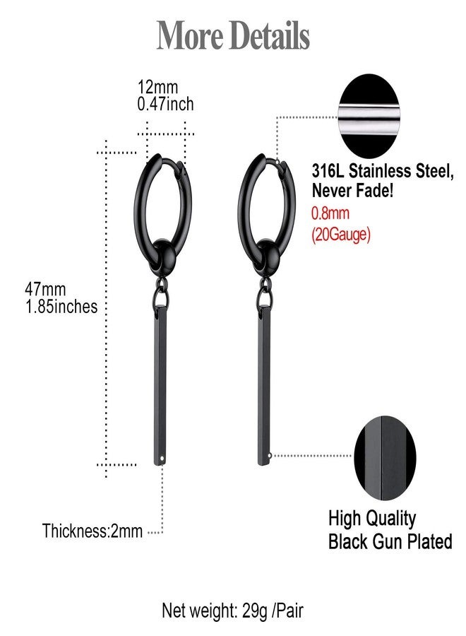 FOCALOOK Black Hoops Gothic Earrings for Women Drop Dangle Long Vertical Bar Earrings - Image 5