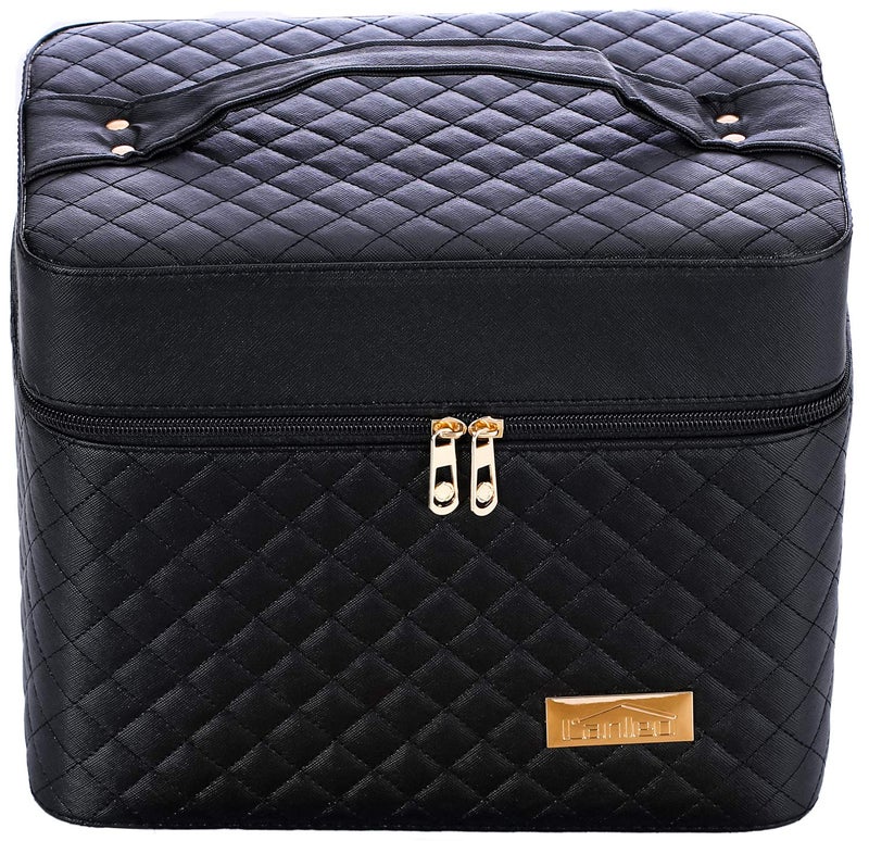 Sooyee Makeup Bag Cosmetic Bags with Mirror, Makeup Organizer 4 Layer Foldable Tray Open to The Sides,Makeup Travel Bag for Women,Makeup Box Train Case,Black - Image 3