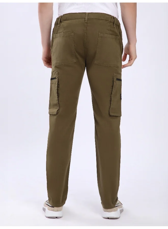 Beyoung Brown Slant Zipper Pocket Cargo Pants for men's