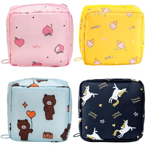 CoolShef 4Pcs Sanitary Pad Pouch for Travel, Waterproof Small Napkin Pouches for Women and Girls, Multi-Functional Storage for Sanitary Pads, Earphones, and Jewelry - Image 1