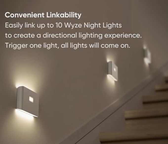WYZE Lifestyle Rechargeable LED Night Lights with Motion & Dusk-to-Dawn Sensors Soft White Stair Lights for Bathroom, Hallway, Bedroom Magnetic Mount, Expandable Link System 3 Pack - Image 3