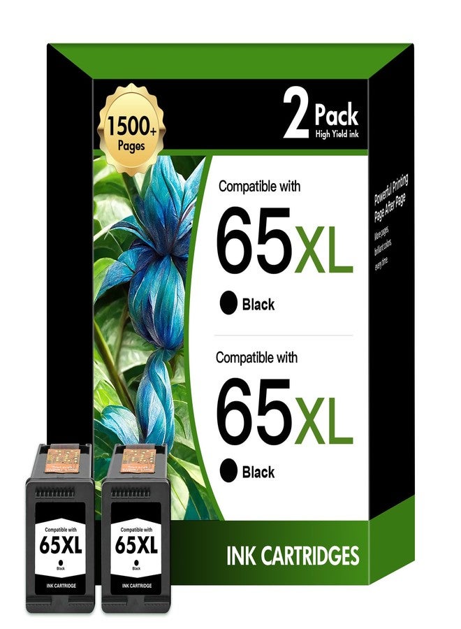 inkalfa 65XL 65 Black Ink Cartridges Remanufactured Replacement for HP 65XL Black Ink Cartridge Works with Printer Series Deskjet 3755 2600 3772 3700 Envy 5055 AMP 100 (2 Pack Black*2) - Image 1