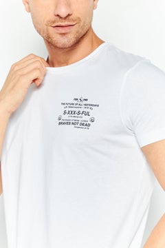 DIESEL Men Crew Neck Short Sleeve Printed T-shirts, White  - Image 4