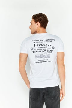 DIESEL Men Crew Neck Short Sleeve Printed T-shirts, White  - Image 2