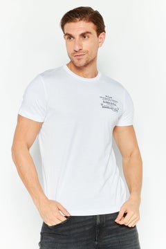 DIESEL Men Crew Neck Short Sleeve Printed T-shirts, White  - Image 1