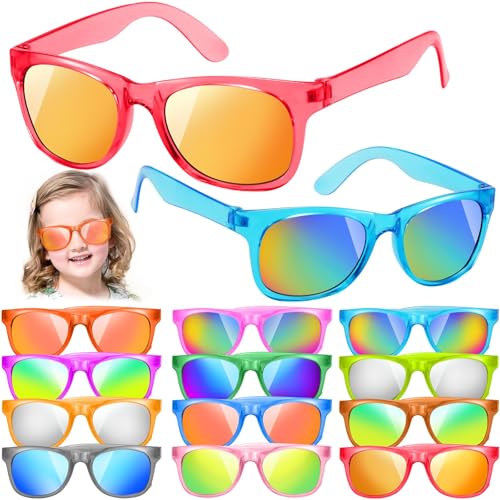 Uzoxlsn 12 Pack Kids Sunglasses Hawaiian Party Favors with UV400 Protection 12 Colors Neon Sunglasses in Bulk for Boys Girls Birthday Beach Summer Pool Party Supplies Goody Bag Stuffers Classroom Gift - Image 1