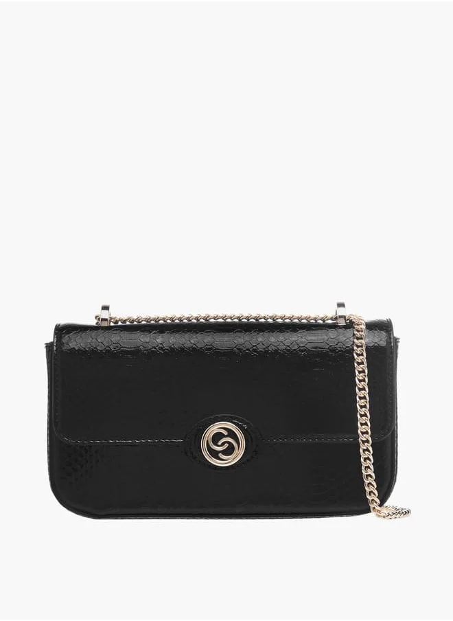 Celeste Womens Textured Crossbody Bag With Flap Closure And Chain Strap