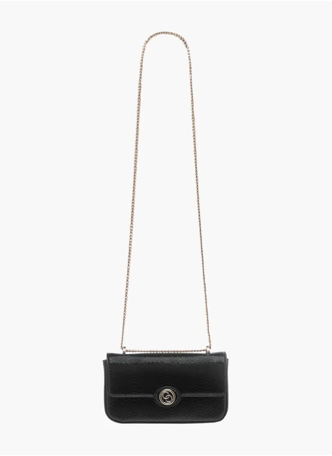 Celeste Womens Textured Crossbody Bag With Flap Closure And Chain Strap