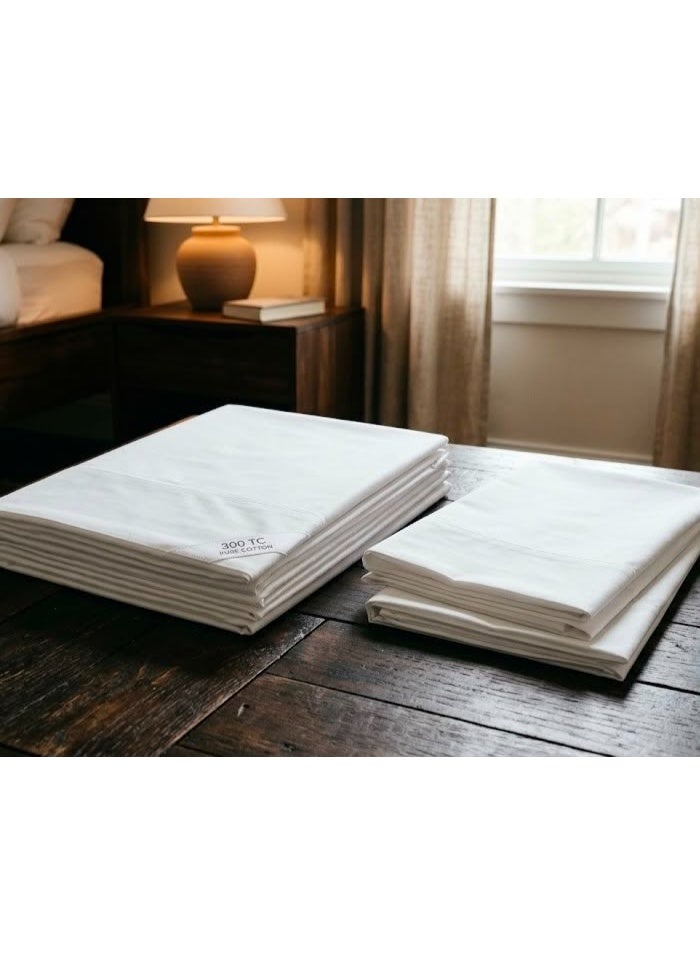 Elegant Hotel-Style Solid Flat Bed Sheet Set - 90 GSM Soft Fabric with 300 TC Feel in Crisp Pure White, Includes 2 Pillowcases - Image 4