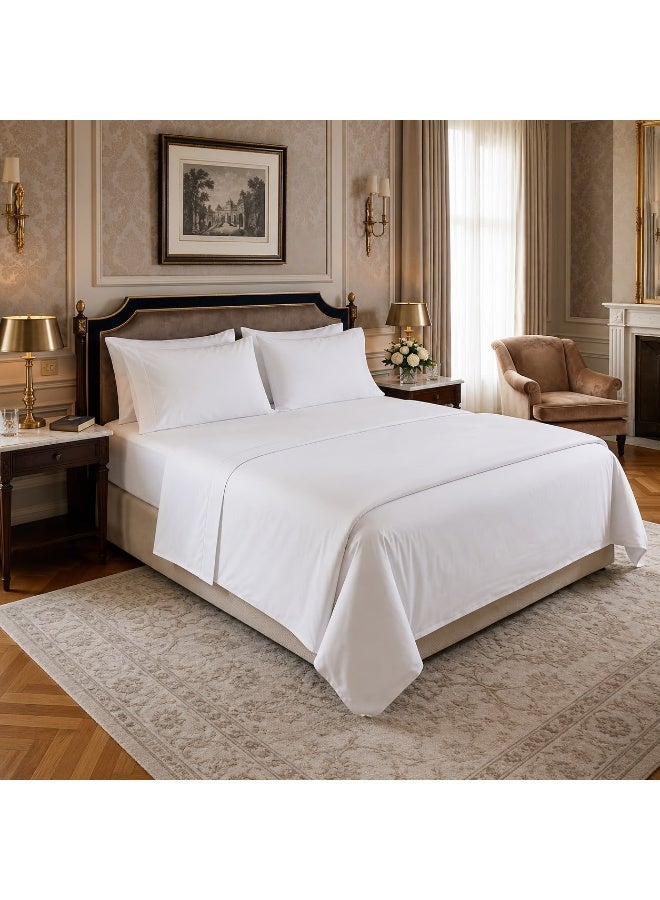 Elegant Hotel-Style Solid Flat Bed Sheet Set - 90 GSM Soft Fabric with 300 TC Feel in Crisp Pure White, Includes 2 Pillowcases - Image 1