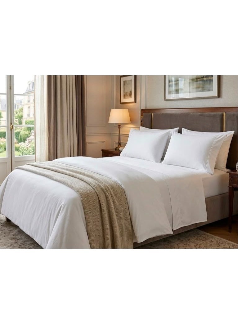 Elegant Hotel-Style Solid Flat Bed Sheet Set - 90 GSM Soft Fabric with 300 TC Feel in Crisp Pure White, Includes 2 Pillowcases - Image 3