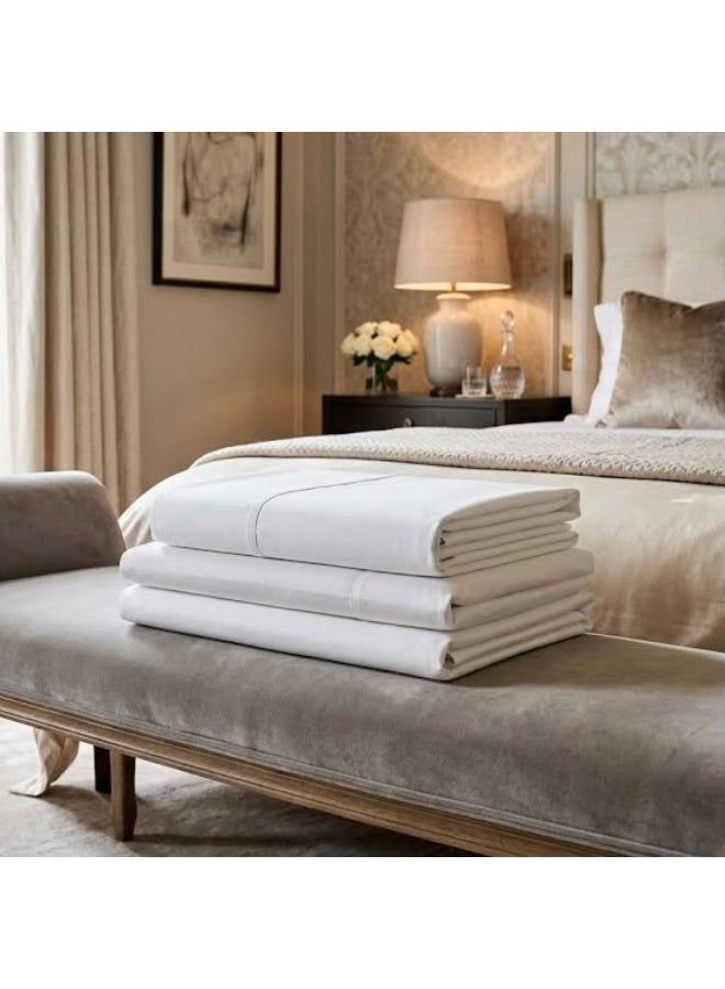 Elegant Hotel-Style Solid Flat Bed Sheet Set - 90 GSM Soft Fabric with 300 TC Feel in Crisp Pure White, Includes 2 Pillowcases - Image 2