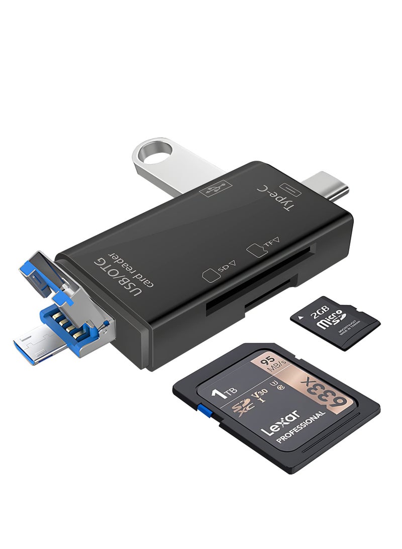 قارئ بطاقات SD، موصل مزدوج USB C، محول قارئ بطاقات ذاكرة USB 3.0، قارئ ذاكرة USB C/Micro/USB 6 في 1، كاميرا عرض