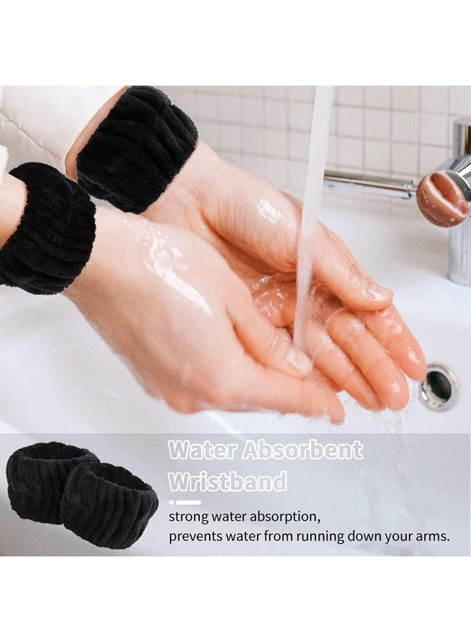 Premify Spa Sponge Headbands & 2 Wristbands Set For Women & Girls, Makeup Removal Headband & Terry Towel Cloth Fabric Hair Band For Washing Face, Skincare, (Black) - Image 3