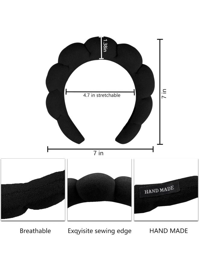 Premify Spa Sponge Headbands & 2 Wristbands Set For Women & Girls, Makeup Removal Headband & Terry Towel Cloth Fabric Hair Band For Washing Face, Skincare, (Black) - Image 5