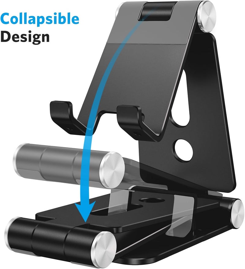 Omoton Foldable Cell Phone Stand, C4 Portable Aluminum Phone Holder, Adjustable Phone Dock Cradle Compatible with iPhone 17/16/15 Pro Max, Samsung Galaxy, Small Tablets and Other Phones, Black - Image 3