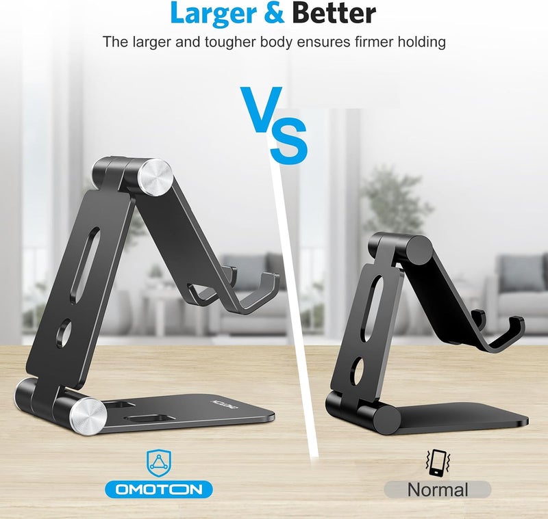 Omoton Foldable Cell Phone Stand, C4 Portable Aluminum Phone Holder, Adjustable Phone Dock Cradle Compatible with iPhone 17/16/15 Pro Max, Samsung Galaxy, Small Tablets and Other Phones, Black - Image 2