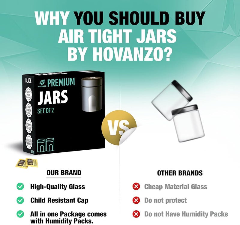 HOVANZO Premium Airtight Glass Storage Jars 500ml, 2 Pack, with 69% Humidity Control Packs - UV Air Tight Jars with Child-Resistant Lid - Airtight Jar Container, Air Tight Storage,Storage Jars for Herb/Spice - Image 3