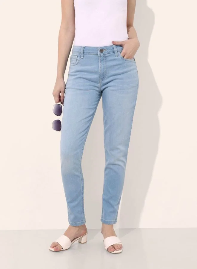 Women Slim Fit Solid Mid Rise Jeans