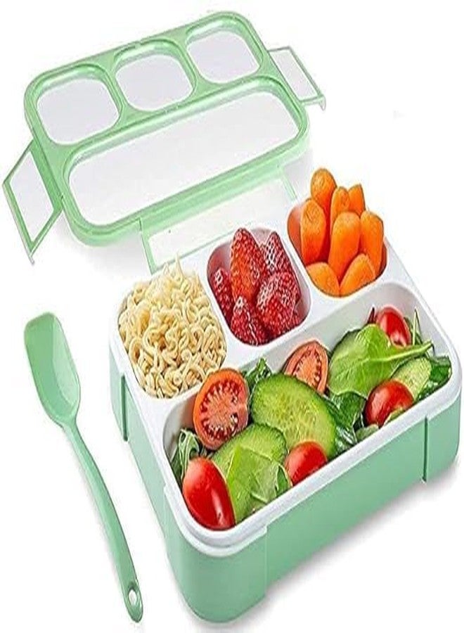 QUALIZA Leak Proof 4 Compartment Lunch Box with Spoon, Reusable Microwave Freezer Safe - Image 1