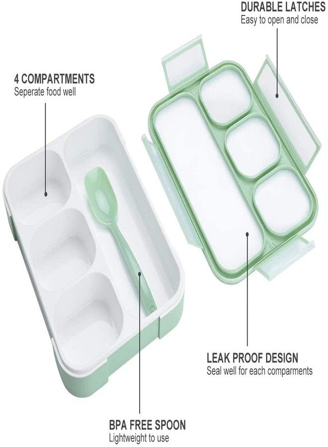 QUALIZA Leak Proof 4 Compartment Lunch Box with Spoon, Reusable Microwave Freezer Safe - Image 5