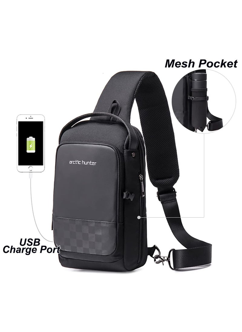 ARCTIC HUNTER Crossbody Sling Bag Water Resistant Anti Theft Unisex Small Shoulder Bag with Built in USB Port for Business Travel XB001005  - Image 3