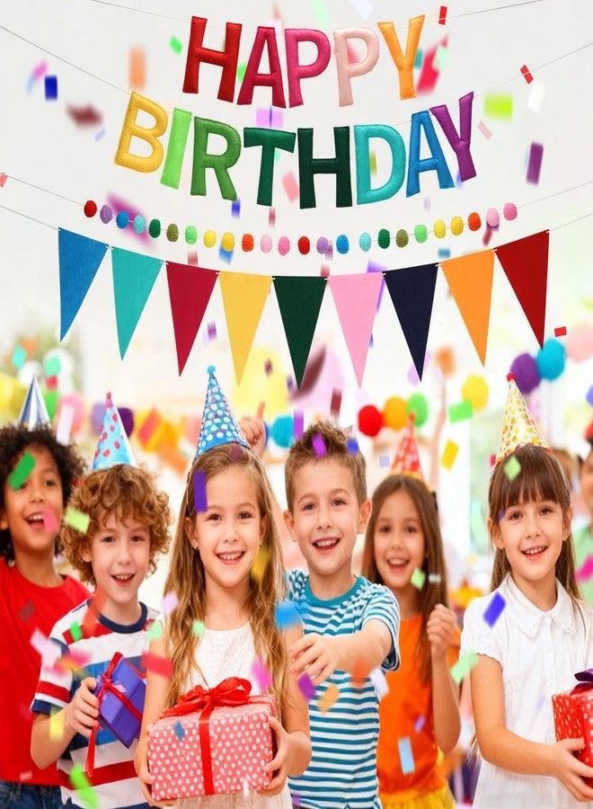 Decorniqu Rainbow 3D Happy Birthday Banner Decorations Reusable Felt Garland Triangle Pennants Ball Garland Rainbow Party Decorations - Image 4