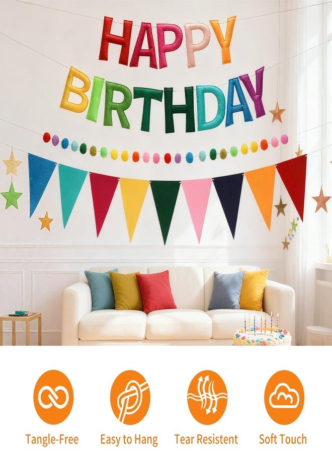 Decorniqu Rainbow 3D Happy Birthday Banner Decorations Reusable Felt Garland Triangle Pennants Ball Garland Rainbow Party Decorations - Image 3