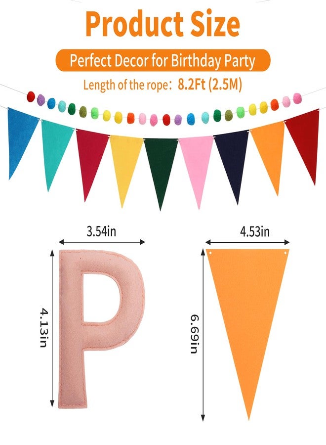 Decorniqu Rainbow 3D Happy Birthday Banner Decorations Reusable Felt Garland Triangle Pennants Ball Garland Rainbow Party Decorations - Image 2