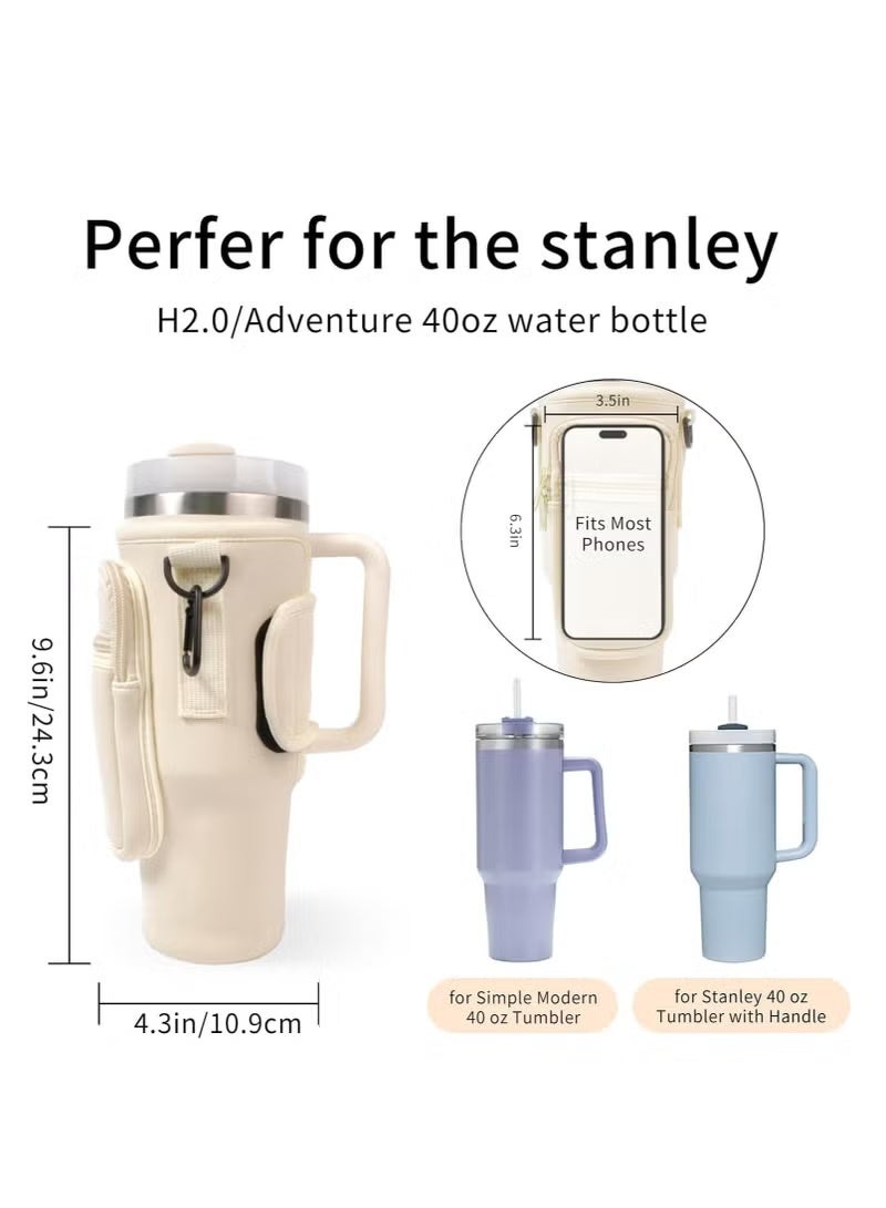 Water Bottle Holder With Strap for Stanley 40 oz Tumbler With Handle, With Cell Phone Pocket and Adjustable Shoulder Tumbler Accessories for Stanley - Water Bottle Sleeve For Outdoors - Image 3