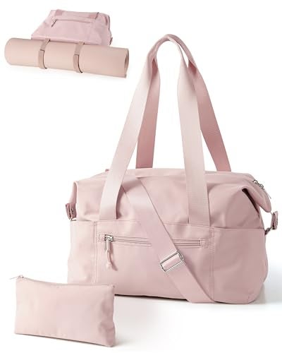 Smasrob Small Gym Bag with Yoga Mat Holder, Wet Pocket and a Separate Pouch, Small Gym Duffle Bag for Women with Detachable Crossbody Shoulder Strap, Pink - Image 1