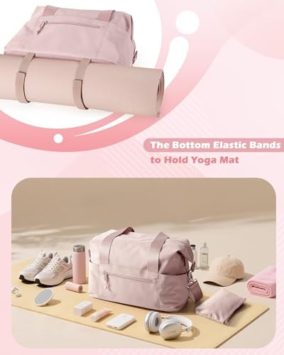 Smasrob Small Gym Bag with Yoga Mat Holder, Wet Pocket and a Separate Pouch, Small Gym Duffle Bag for Women with Detachable Crossbody Shoulder Strap, Pink - Image 3