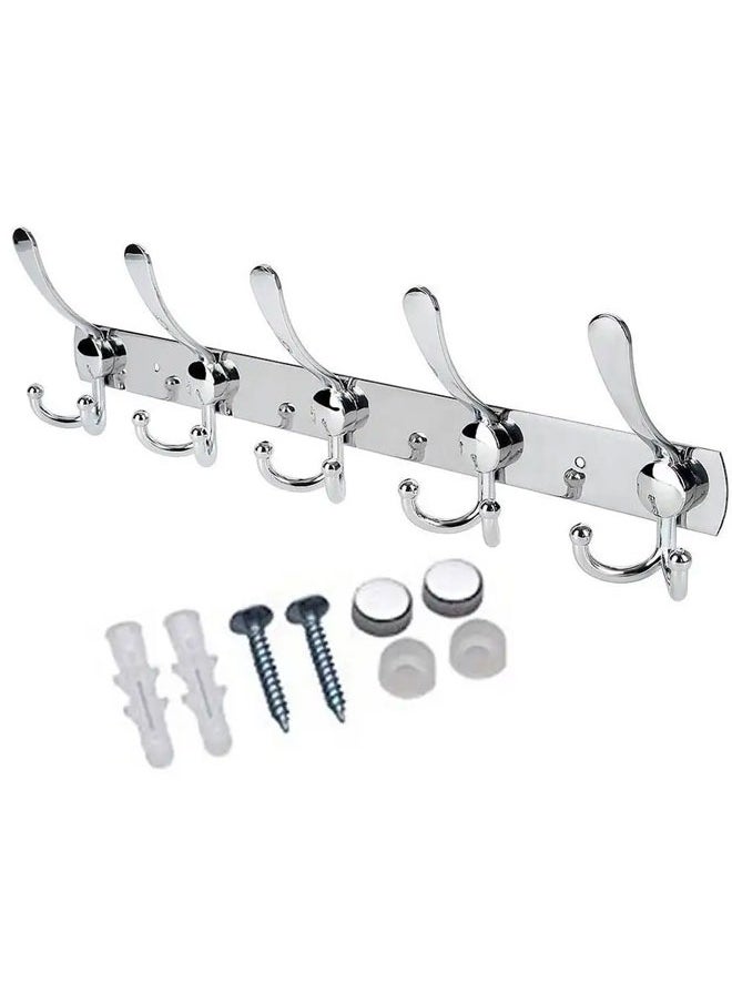 BOUND MOAT - Stainless Steel Wall Hanger With 5 Hooks Coat Hooks for Hanging Wall Mounted Wall Hooks Rack for Bathroom Bedroom Wall Coat Hanger for Clothes Hat Jacket Clothing - Image 1