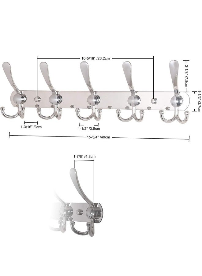 BOUND MOAT - Stainless Steel Wall Hanger With 5 Hooks Coat Hooks for Hanging Wall Mounted Wall Hooks Rack for Bathroom Bedroom Wall Coat Hanger for Clothes Hat Jacket Clothing - Image 1
