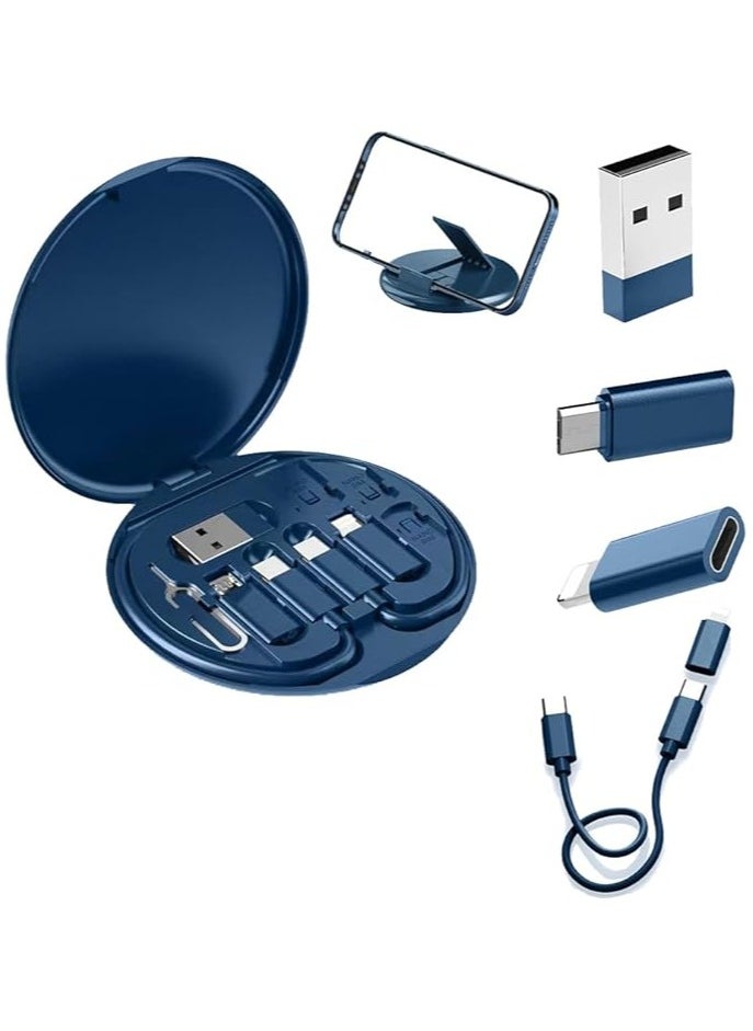 erorex Versatile USB Adapter Kit: Charge, Transfer & Travel Efficiently! USB C to iOS, Type C, Micro Adapters with Data Slot. Phone Holder & Card Case. Midnight Blue  - Image 1